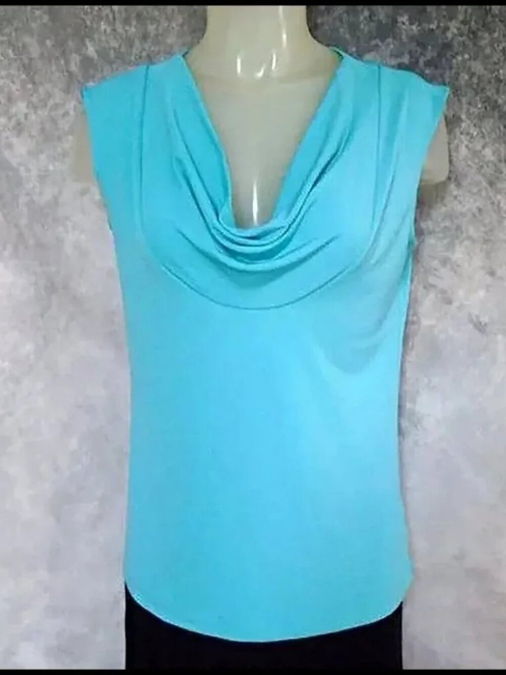 Sleeveless Draped Cowl Tank Top, Slinky Draped Aqua Knit - 90s - Picture 4 of 7